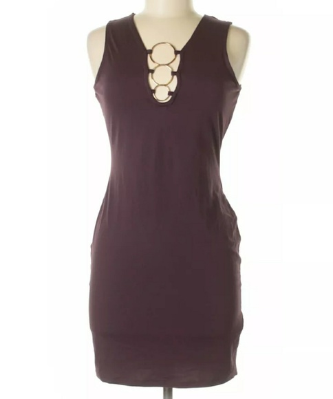 Say What? Dresses & Skirts - V Neck Bodycon Dress With Metal Embellishments
